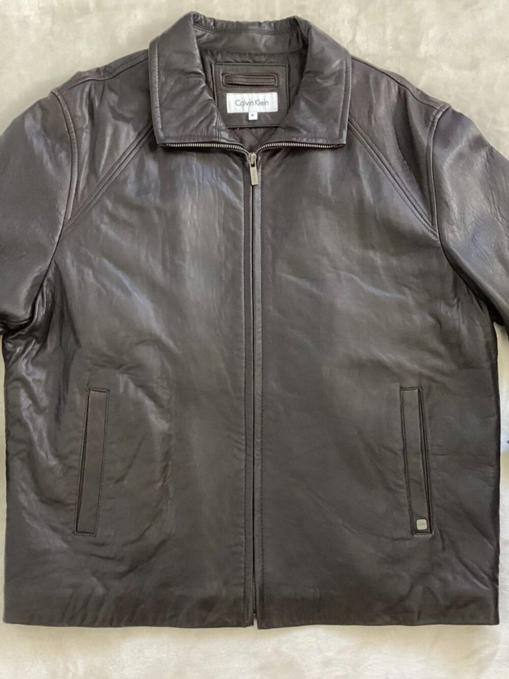 Calvin Klein Genuine Leather Men’sJacket XL • Brownish Black • Classic Zip Front